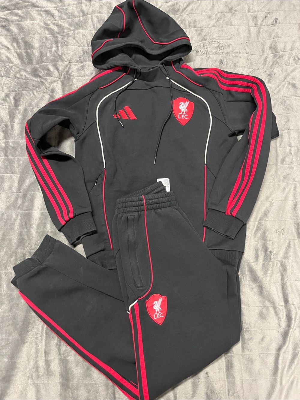 Liverpool Adidas Black and Red Hoodie & Joggers Set